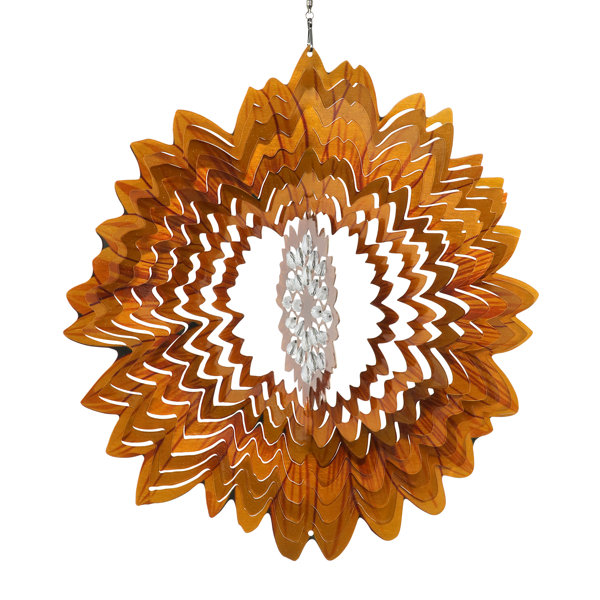 Exhart Laser Cut Sunflower Hanging Wind Spinner with Beads, 12 Inch
